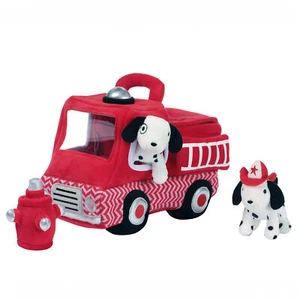 Lambs & Ivy Fire Truck 5pc Developmental Plush Soft Toy Interactive Play Set - Picture 1 of 5