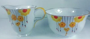 Melba Bone China Art Deco Hand Enamelled Milk Jug & Sugar Bowl - Picture 1 of 5
