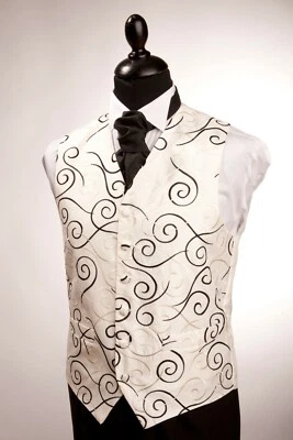 Men's and Boy's Waistcoats In Ivory with a Black Swirl, Ideal For Weddings - Image 1 of 2