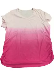 Lane Bryant, Women's, Short-Sleeve, V-Neck, Side-Ruched, Tee, Pink Ombre - Picture 1 of 2