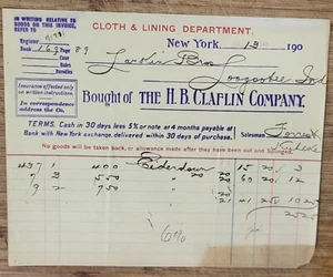 1908 Billhead New York City HB Claflin Company - Picture 1 of 1
