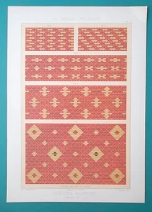 ARCHITECTURE Color Print 1878 - Victorian Era Brick Walls Patterns #13 - Picture 1 of 2