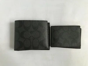 Coach Mens Signature ID Compact Wallet 3 in 1 PVC Leather Black Oxblood F25519 - Picture 1 of 7
