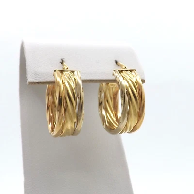 18k Tricolor Gold Round Cable Twist Hoop Earrings Italy 750 New - Image 1 of 4