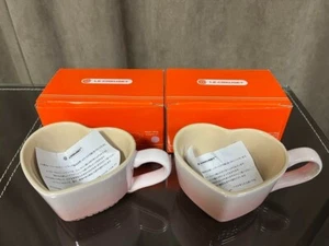 Le Creuset Heart Small Mugs set of 2 Shell Pink Stoware Heat Resistant With Box - Picture 1 of 6