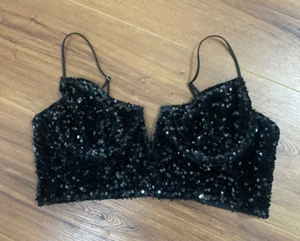 Anthropologie Eve Sequin Bralette XL Black - Picture 1 of 9