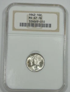 Moneda de diez centavos de plata Mercury 1942 certificada NGC MS 67 bandas completas - Imagen 1 de 4