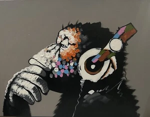 Bansky Inspired DJ Monkey Thinker , Canvas, Music - 31 1/4 X 23 3/4 Large - Picture 1 of 11