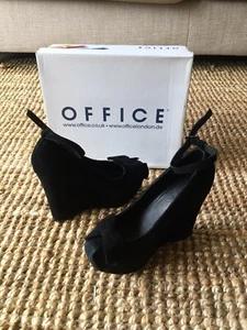 Women's Office RIMINI Black Suede Wedges with bow detail UK 3 EU 36. - Picture 1 of 11