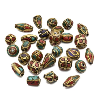50 cuentas antiguas doradas hechas a mano estilo tibetano latón coral turquesa mezcladas Foto 1 de 4