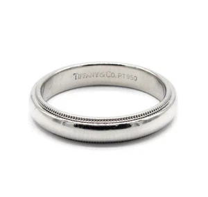 TIFFANY & CO. Wedding Band Ring Millgrain Edge Accenting 950 Platinum Size 8 US - Picture 1 of 3