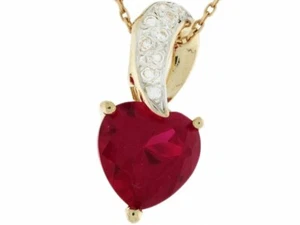 14k Gold Simulated Ruby July Birthstone CZ Heart Pendant - Picture 1 of 5