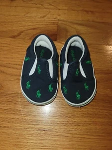 Size 3C Polo Ralph Lauren Baby Boys Sneakers Navy Blue & Green EXC Cond - Picture 1 of 2