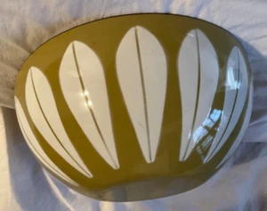 VINTAGE Cathrineholm Norway Olive Green & White Lotus Enamel Bowl - 9.75”W 4”T - Picture 1 of 4