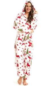 XMASCOMING One Piece Fleece Hooded Pajamas Unisex Size Large Christmas Reindeer - Picture 1 of 5