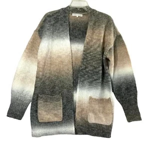 Madison + Hudson Pullover Damen kleine Strickjacke grau hellbraun weiß vorne offen gestreift - Bild 1 von 8