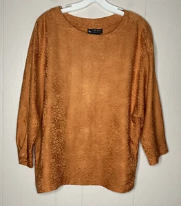 Sophisticates Jonathan Martin Large Silk Blouse Embossed 3/4 Dolmen Sleeve Y - Picture 1 of 8