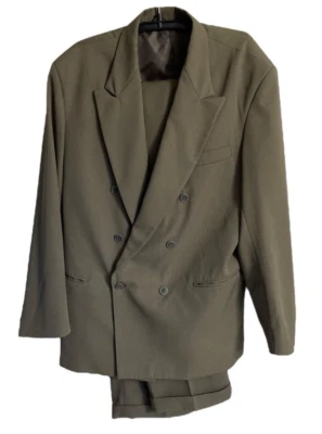 Microfibre 2 Piece Double Breasted Suit Men Sz 44 Jacket 112cm Pants  97cm Grey  - Image 1 of 4