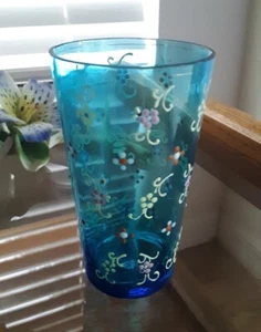 Viktorianisches antikes böhmisches Kunstglas blau verziertes Saftglas - Bild 1 von 2