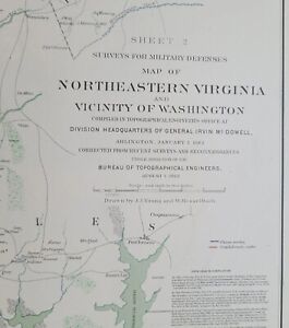 antique Civil War Map plate VIII Northeastern Virginia and Washington DC