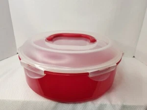 LOCK & LOCK 5.8Qt/23Cup Red Plastic PIE CARRIER Bowl w Lift out Tray & Snap on L - Picture 1 of 13