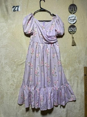 Maxi Vestido Floral Lila Manga Abullonada Acampanado para Niñas  Foto 1 de 4