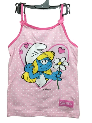 BNWT Girls Sz 5 Pretty Pink & Polka Dot Smurfs Print Dainty Strap Singlet Top - image 1 of 2