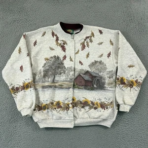 Felpa vintage Cabela’s donna grigio medio bottoni casetta autunno fogliame anni 90 - Foto 1 di 10