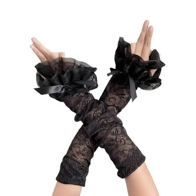 Damen Gothic Spitze Ärmel Manschette Süß Rüschen Arm Wärmer Zubehör Süß - Bild 1 von 4