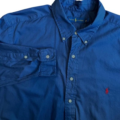 Camisa de vestir Ralph Lauren para hombre 100 % algodón sarga abotonada azul marino grande y alta 1XB Foto 1 de 4