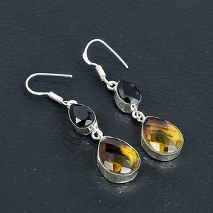 Bi-Color Tourmaline, Black Spinel 925 Sterling Silver Jewelry Earring 2.01" - Picture 1 of 7