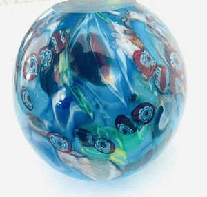 Kunstglas Handarbeit Vase schwer rund bunt & türkis blau MMCI Murano Stil - Bild 1 von 10