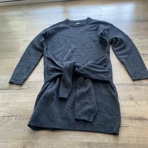 Gant Long Sleeve Charcoal Wool Dress Knee Length Size Medium Waist Tie - Picture 1 of 6