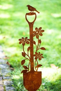 Gartenstecker Spaten Blume Metall Gartendeko Rost Edelrost rostiger Beetstecker - Imagen 1 de 5