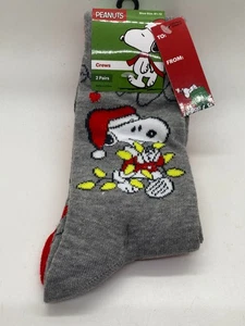 Nuevo con etiquetas CACAHUETES Navidad Para hombres 2 Pares Calcetines Crew con Snoopy y Woodstock - Imagen 1 de 5