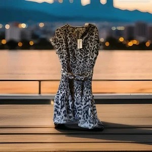 NWT The Clothing Company Medium Gray Animal Print Button Front Belted Dress  - Bild 1 von 13
