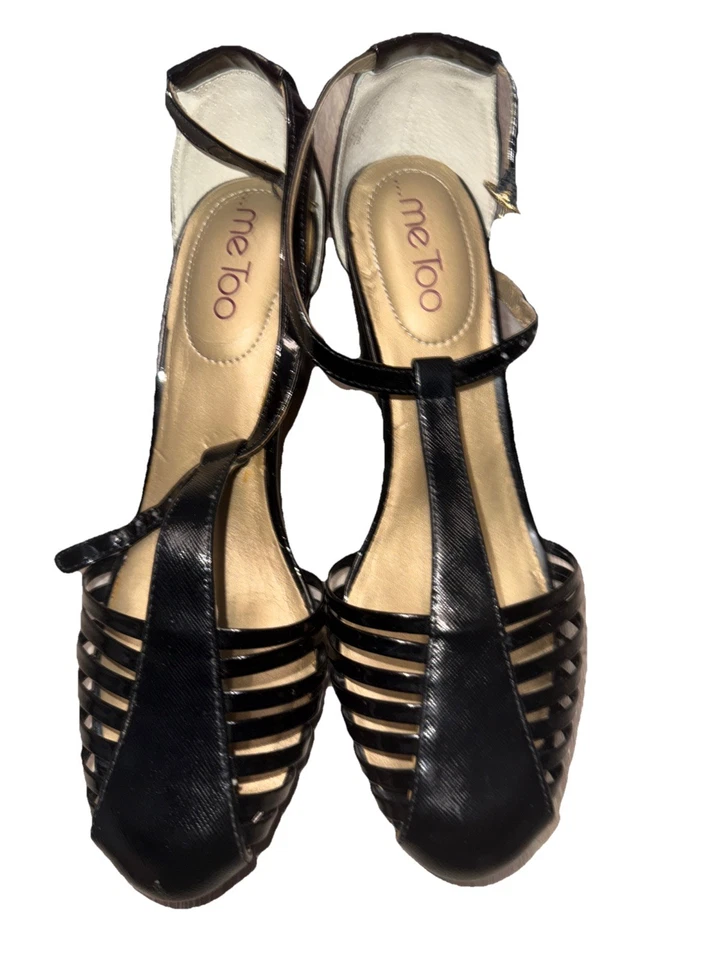 Me Too sólido negro puntera cerrada cremallera en la espalda bloque tacón talla 8M hebilla de tobillo Foto 1 de 4