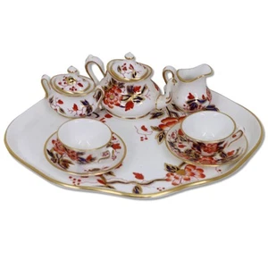 Crown Staffordshire 10pc Mini Doll Imari Coral Bone China Tea Set 1900's - Picture 1 of 10