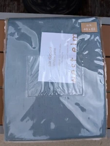 West Elm Dupioni Silk Curtains Drape 48x63 Slate Blue with Cotton Lining - Picture 1 of 4