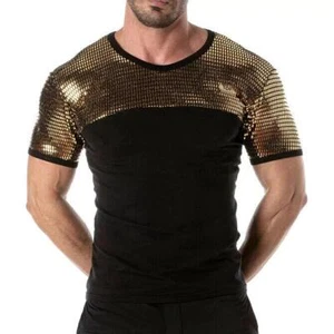 TOF PARIS Camisa Lentejuelas Brillo Camiseta Moda Negra y Dorada 49 - Imagen 1 de 4