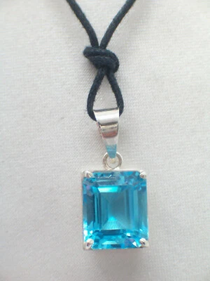 Ciondolo in ARGENTO 925 con TOPAZIO AZZURRO naturale - pendente con girocollo - - Immagine 1 di 4