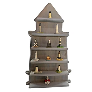 12 Piece Lenox Lighthouse Thimble Collection & Wooden Display Shelf Coastal Sea - Picture 1 of 9