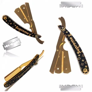 Gold And Black Cool Design Barber Shape Up Straight Edge Razor Stainless Steel - Picture 1 of 1