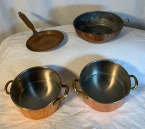 4 ollas de juguete pequeñas revestidas de cobre o cobre para decoración o cocina tamaño niño - Imagen 1 de 10