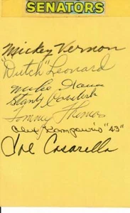 RARE! “Washington Senators STARS!" Dutch Leonard (+6) Hand Signed 3X5 Card COA - Picture 1 of 3