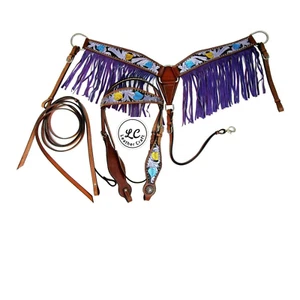 Western Leather Hand Tooled Headstall Breast Collar Set with Reins Horse Tack Se - Picture 1 of 7