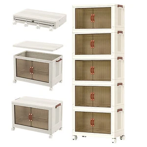Plastic Stackable Storage Bins Foldable Storage Boxes with Lids and Doors - Picture 1 of 12