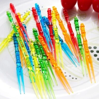 80 x Fruit Forks Multi Colours Party Forks Cocktail Cake Decoration Party Forks - Image 1 of 4