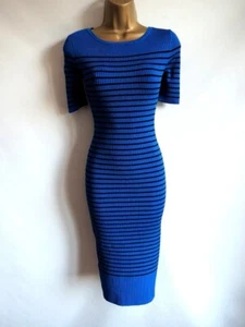 Karen Millen blue stripe ribbed bodycon dress size 14 - Picture 1 of 5