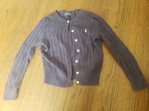 Polo Ralph Lauren Cable-knit Button Front Cardigan Sweater Navy Girls Size 5 - Picture 1 of 5
